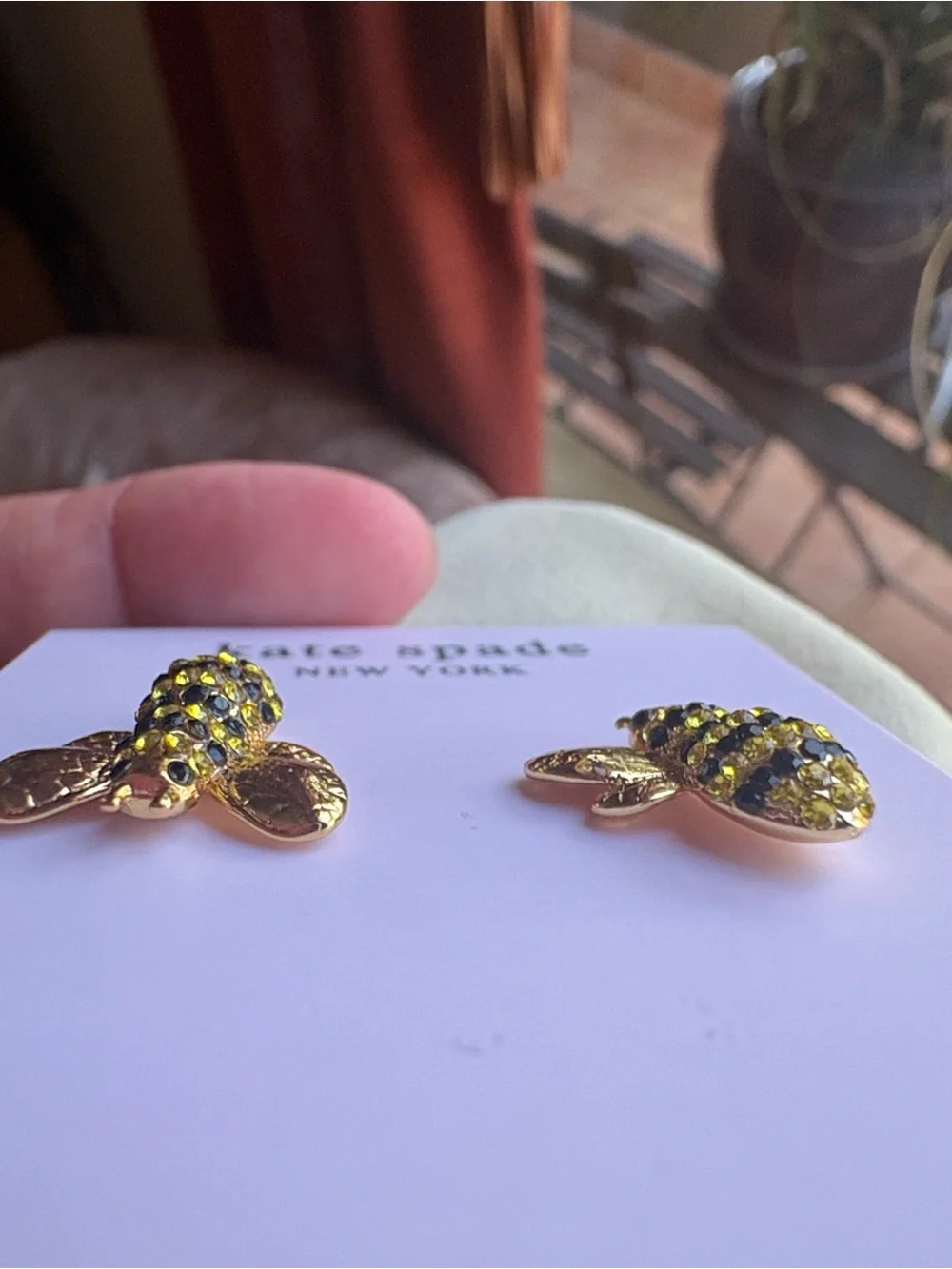 kate spade Gold Bee Stud Earrings with Yellow and Black Crystals